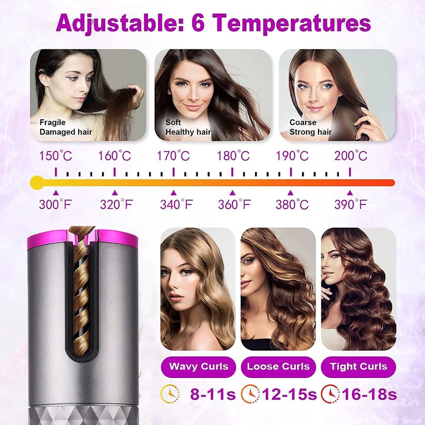 مكواة تجعيد الشعر اللاسلكية الأوتوماتيكية