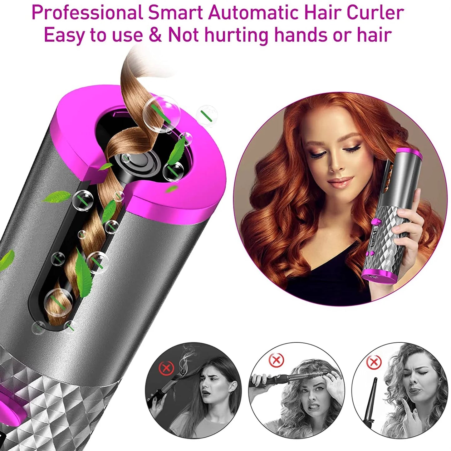 مكواة تجعيد الشعر اللاسلكية الأوتوماتيكية